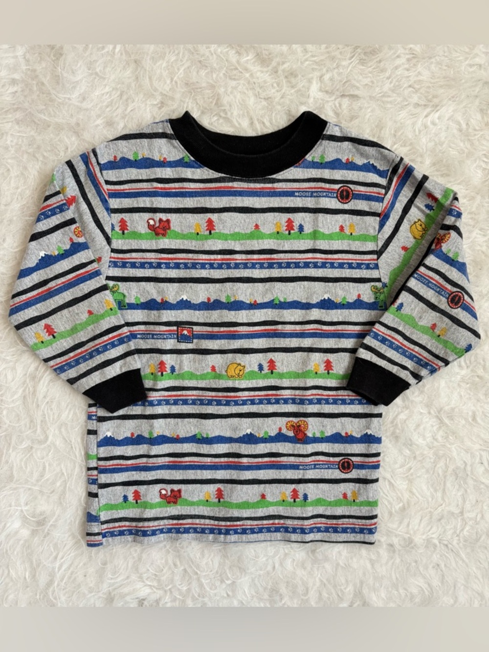 healthtex Vintage Grey Striped Long Sleeve Tee with Colorful Woodland AOP
